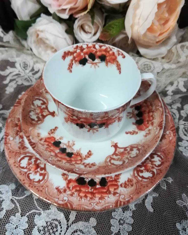 Tazza da tè + piattino porcellana Tue rosa antico set 4 pezzi